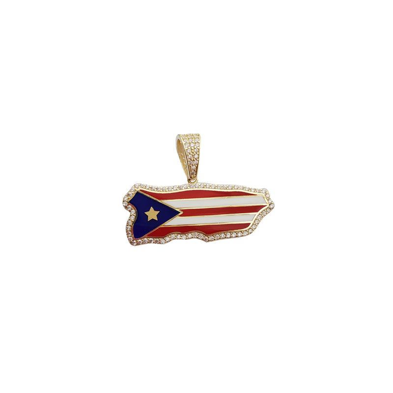 NYFASHION101 Flag of Puerto Rico Rhinestone Medal Pendant with 5mm 24