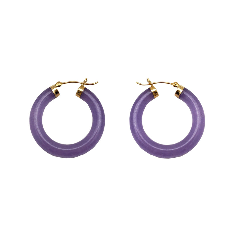 Purple Jade Hoop Earrings (14K)