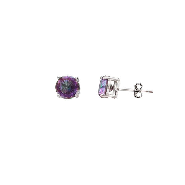 Purple & Green Stone Stud Earrings (Silver)