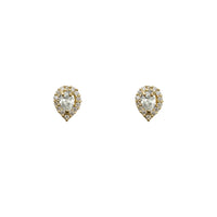 Zirconia Halo Teardrop Shape Stud Earrings (14K)