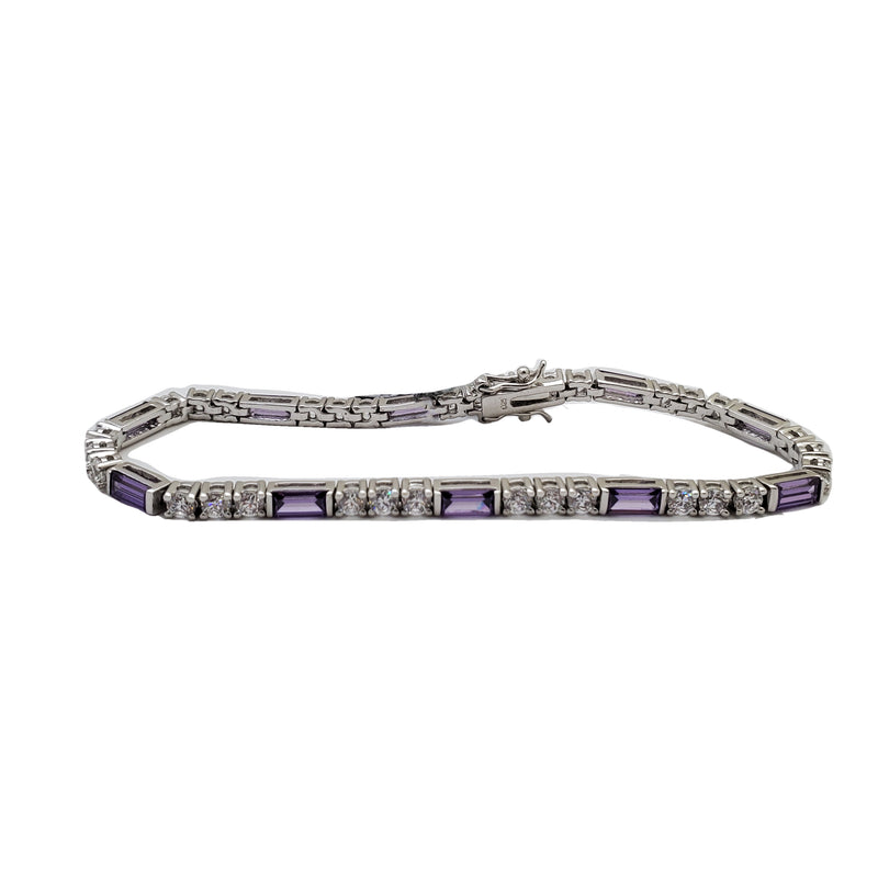 Purple Baguette & White Tennis Bracelet (Silver)