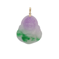 Purple-Green Laughing Buddha Jade Pendant (14K)