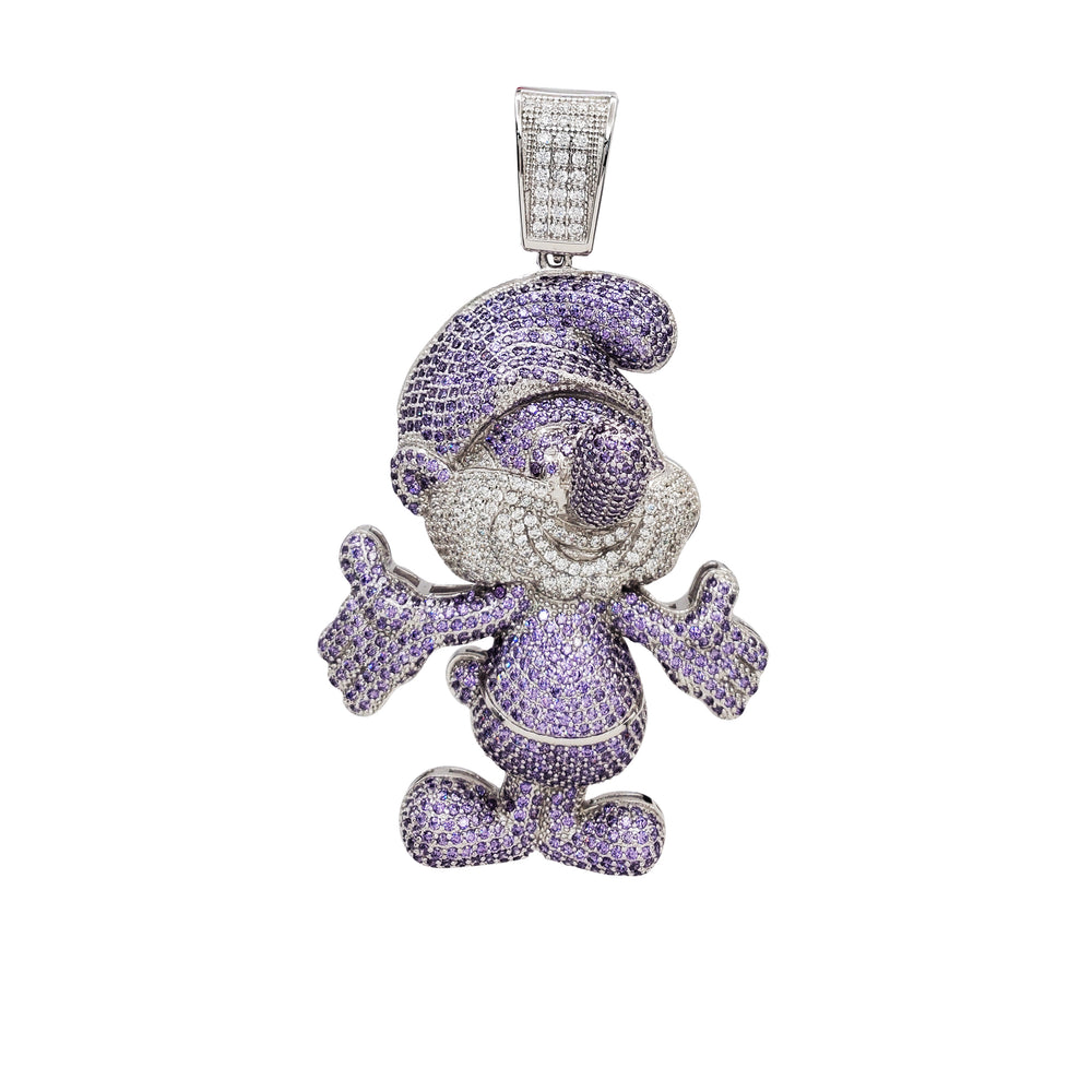 Iced-Out Purple Papa Smurf Pendant (Silver)