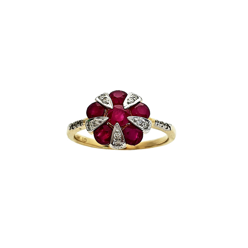 Diamond & Ruby Flower Cocktail Ring (14k)