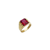 Square Shape Red Cubic Zirconia Stone Ring (14K)