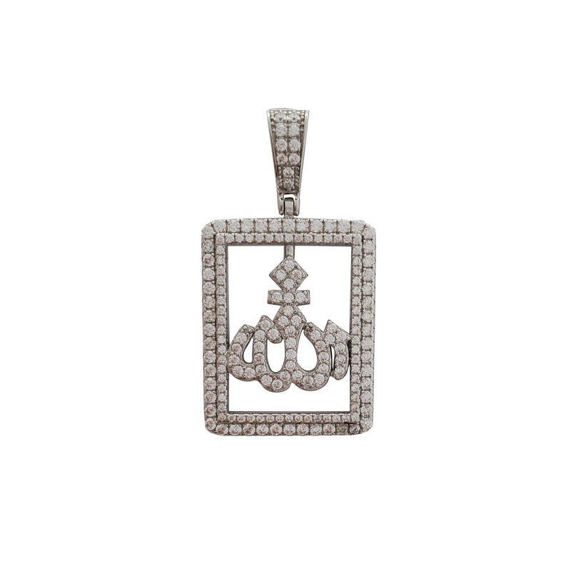 Iced-Out Rectangle Shaped Allah Pendant (Silver)
