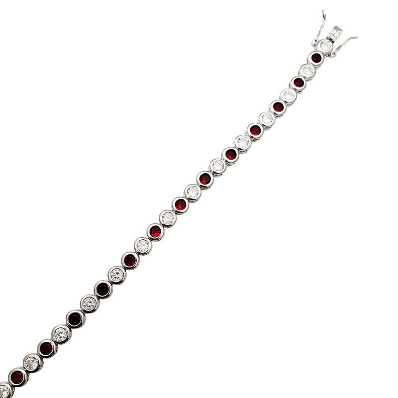 Red & White Bezel Bracelet (Silver)