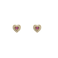Zirconia Heart Bezel Stud Earrings (14K)