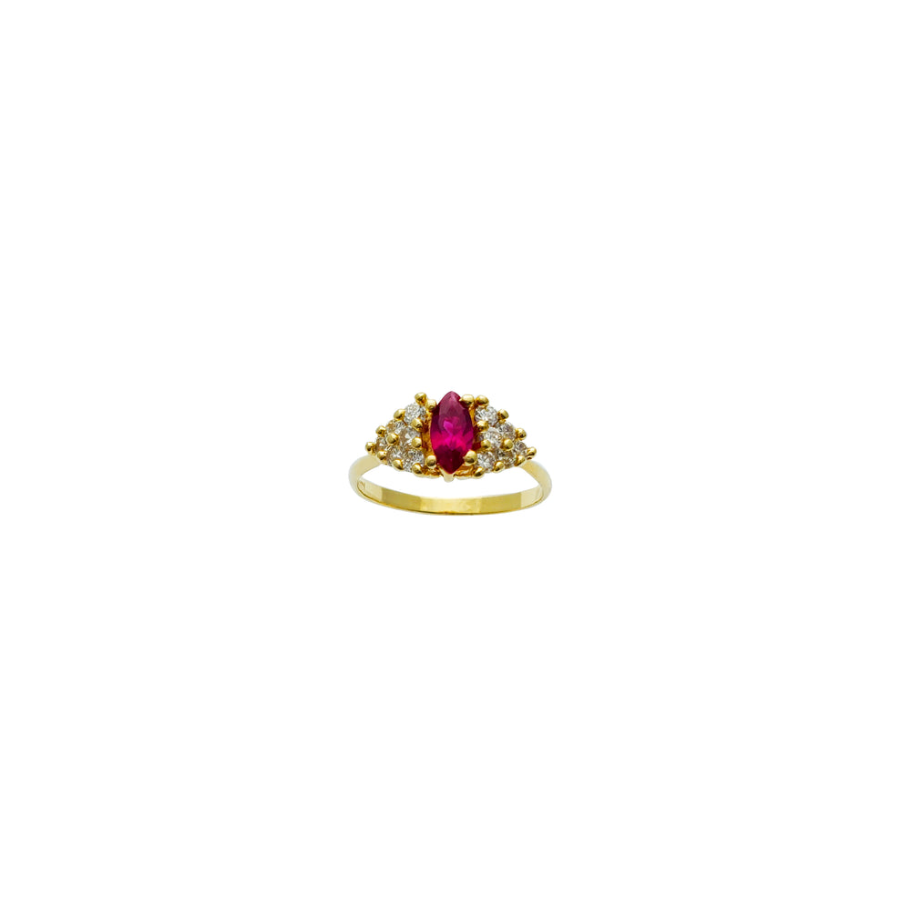 Cubic Zirconia Red Stone Flower Ring (14K)
