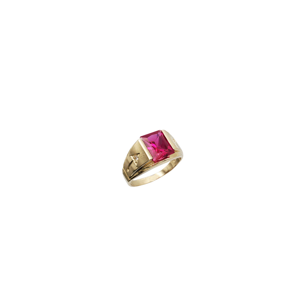 Rectangular Red Cz Man Ring (14K)