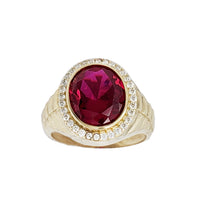 Zirconia Solitaire Oval-Halo Men Ring (14K)