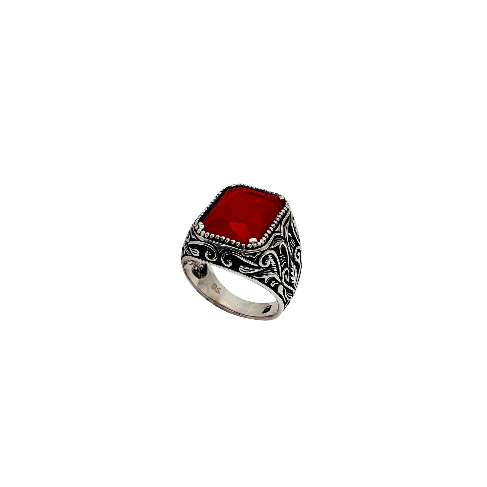 SILVER925 RED STONE DESIGN RING/シルバー/リング Antique-Finish Red 