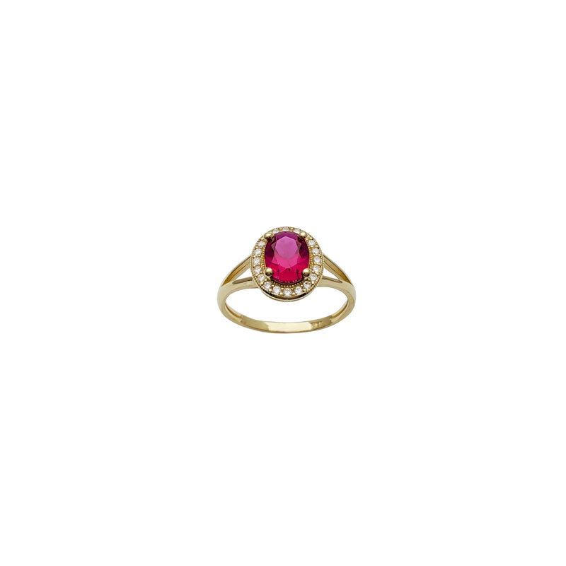 Oval Red CZ Stone Ring (14K)