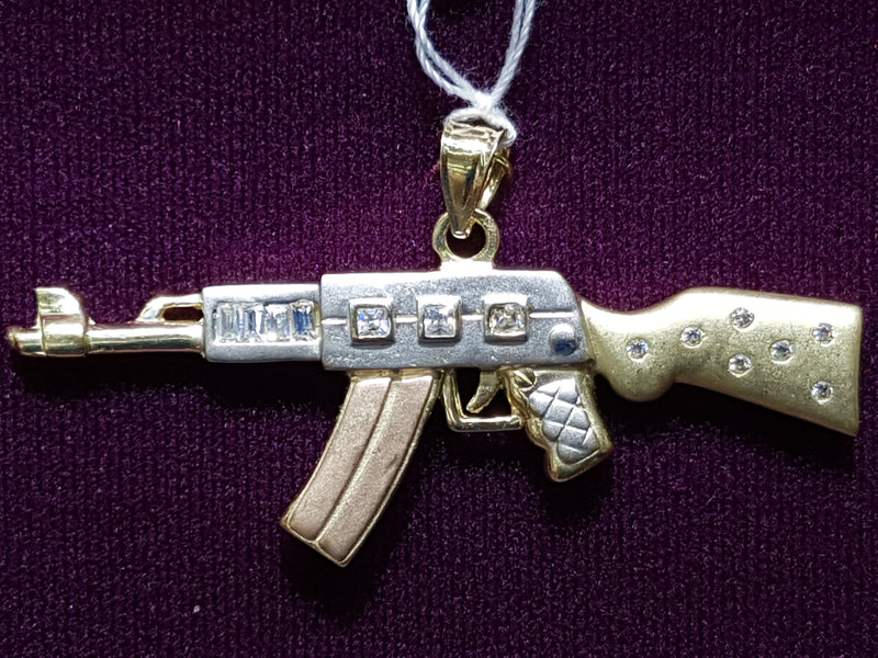 AK47 Pistol Gun Diamond Pendant .53cttw 10K Yellow Gold – HipHopBling