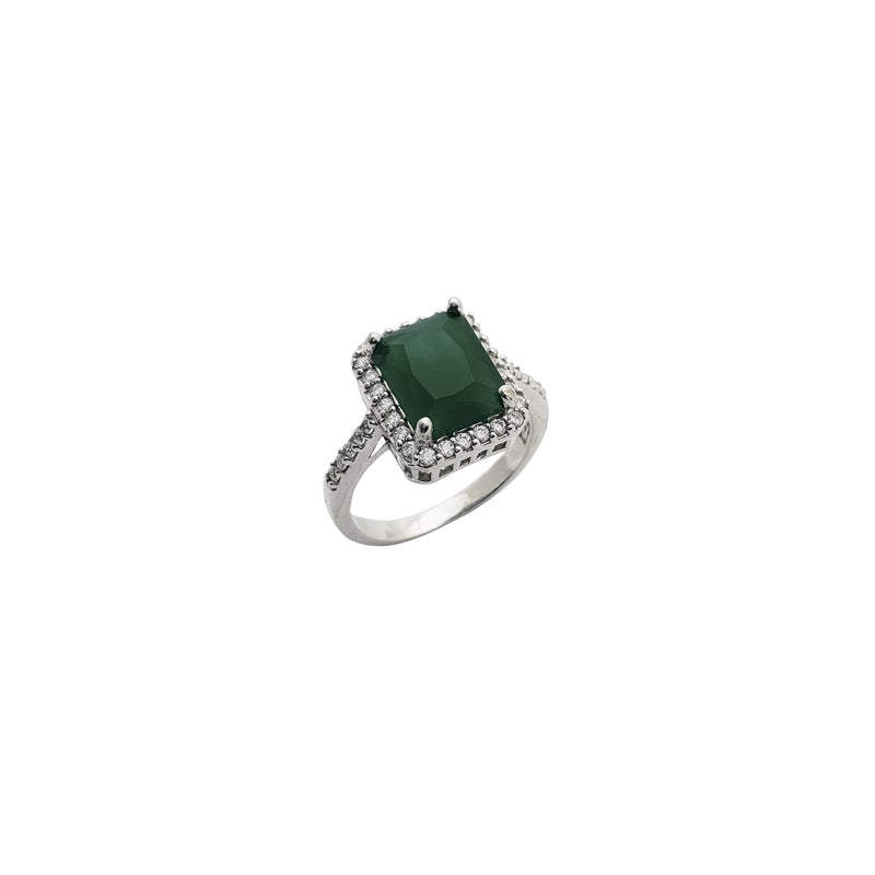 Rectangle Green CZ Stone Shape Ring (Silver)