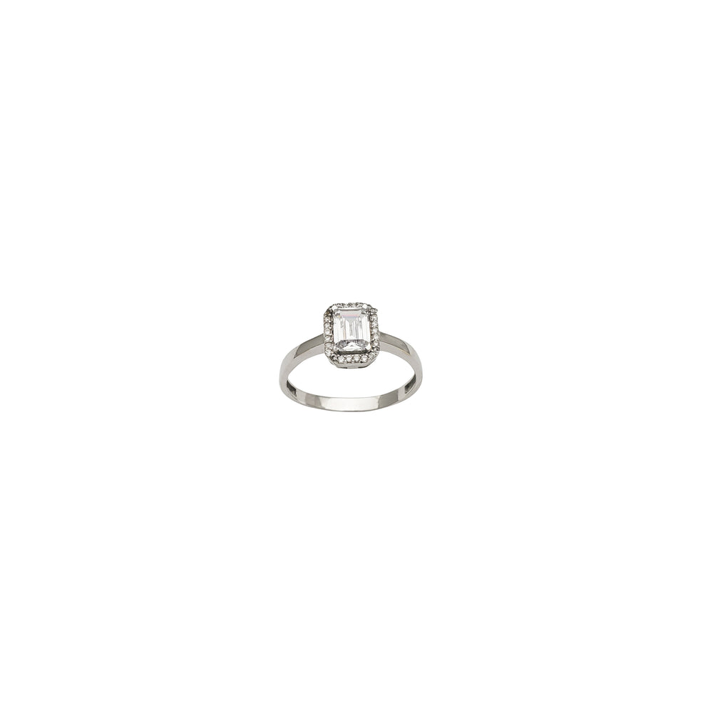 White Gold CZ Baguette Engagement Ring (14K)