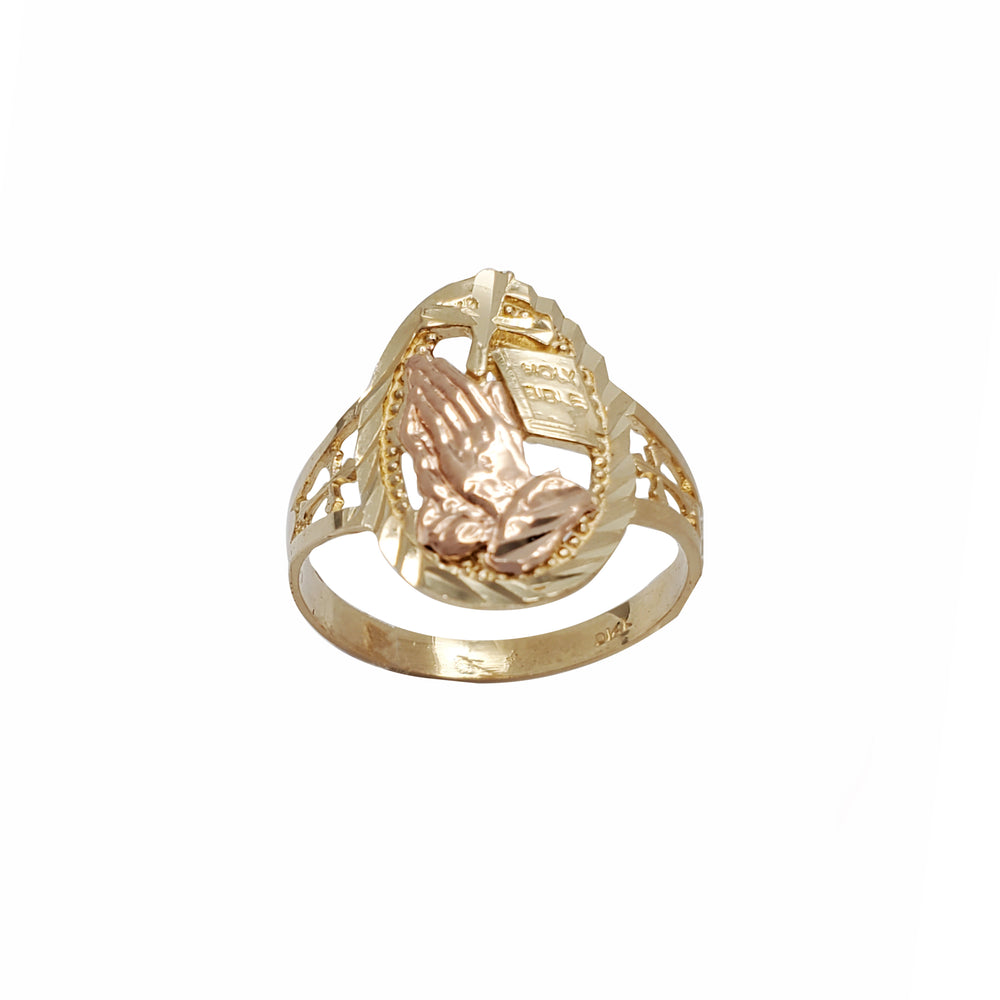 Two-Tone Praying hands / Rosary Ring (14K)