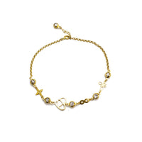 Zirconia Charms Rolo Link Anklet (14K)