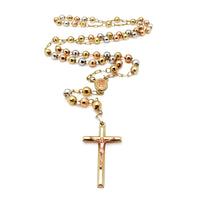 Tricolor Diamond-Cut Rosary Necklace (14K)
