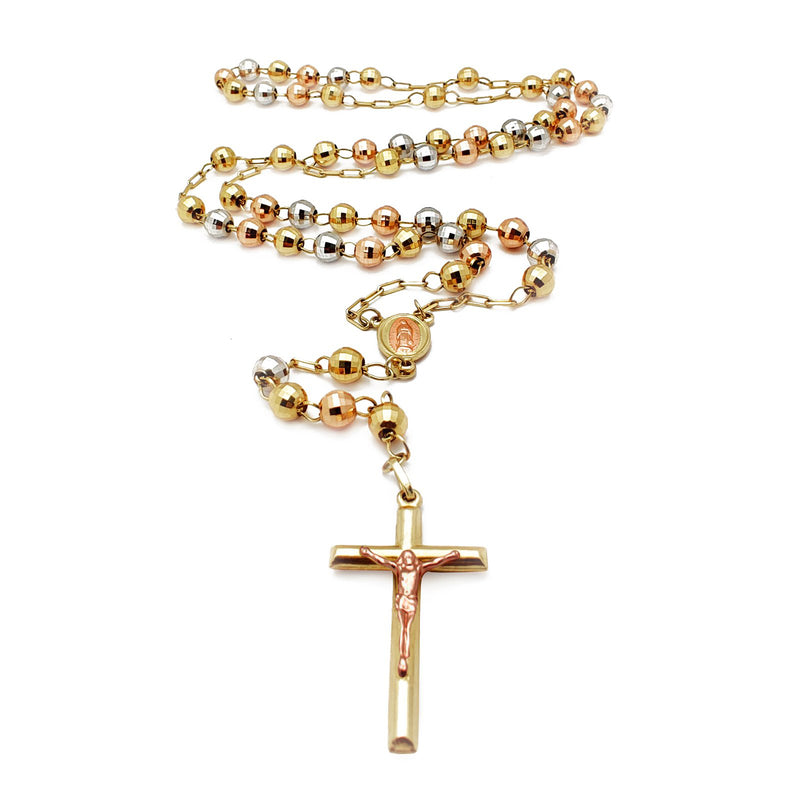 Tricolor Diamond-Cut Rosary Necklace (14K)