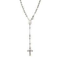 Glossy Virgin Mary Crucifix Rosary Necklace (Silver)