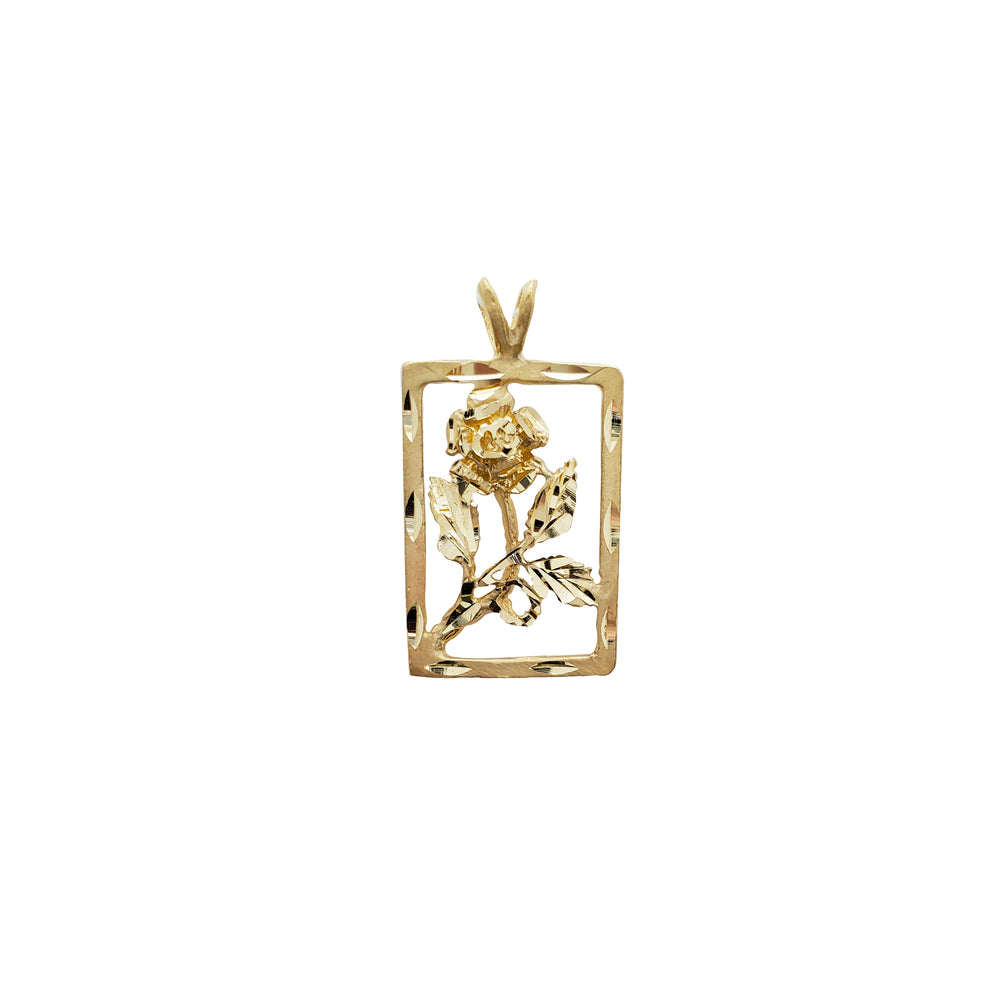 Rectangle Rose Frame Pendant (14K)