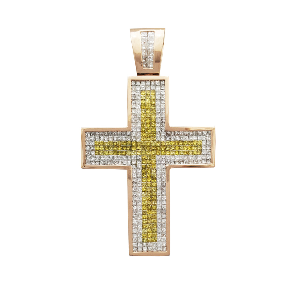 Iced-Out Diamond Princess Cut Cross Pendant (14K)