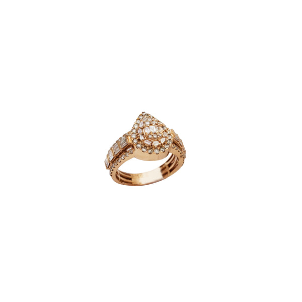 Baguette & Round Diamond Teardrop Ring (14K)