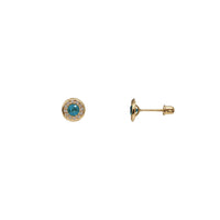 Zirconia Bezel Round Stud Earrings (14K)