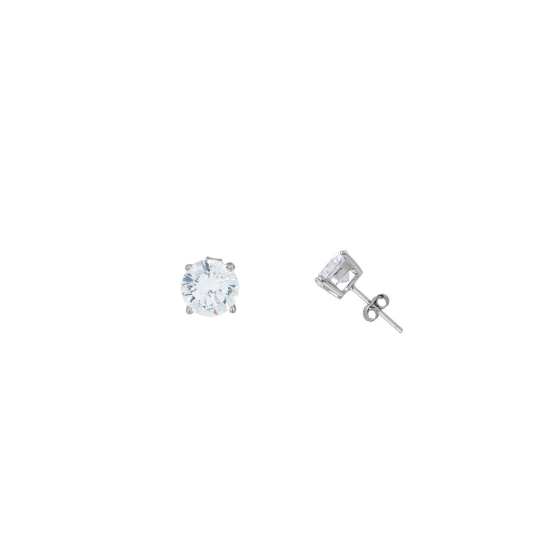 Zirconia Round Solitaire Stud Earrings (Silver)