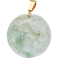 Jade Carved Phoenix Medallion Pendant (14K)