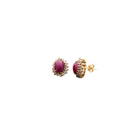 Oval Shape Diamond & Ruby Stud Earrings (14K)
