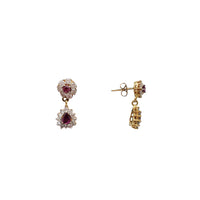 Dangling Diamond & Ruby Flower Stud Earrings (14K)