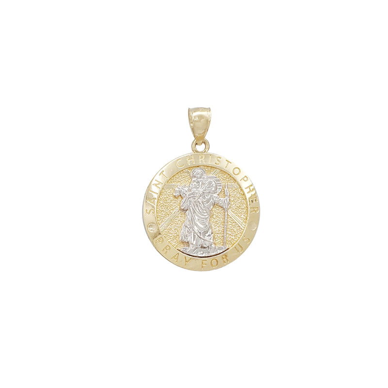 Saint Christopher Pray for Us Round Medallion Pendant (14K)