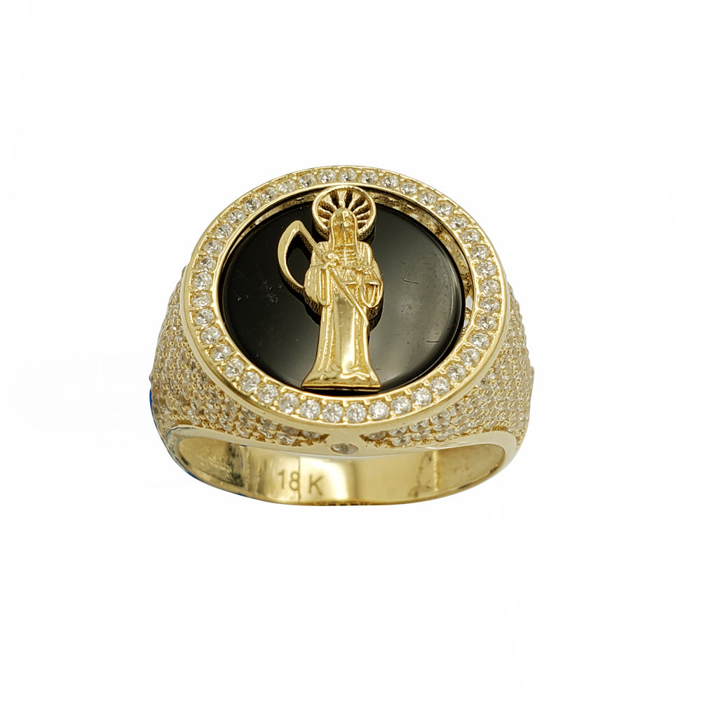 Zirconia & Black Onyx Santa Muerte / Grim Reaper Ring (18K)