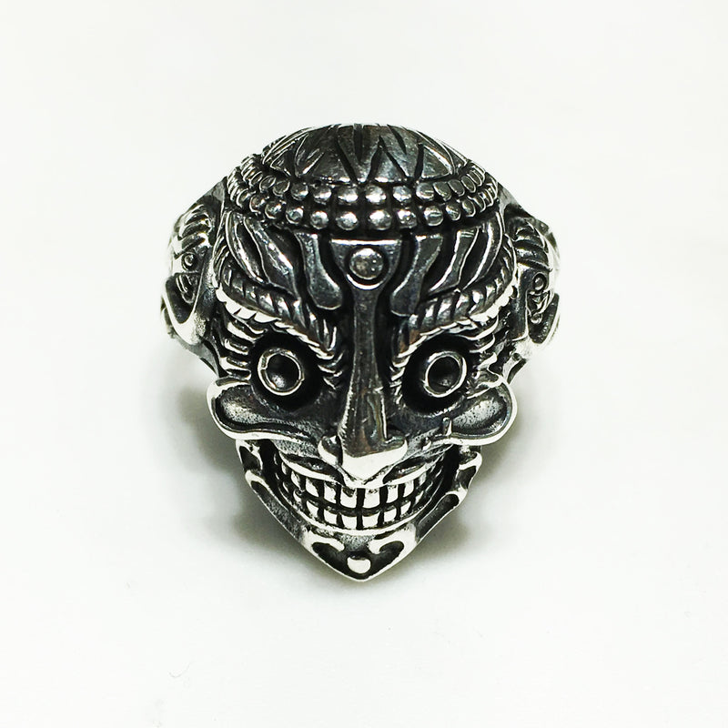 Antique-Finish Samurai Mask Ring (Silver) - Popular Jewelry