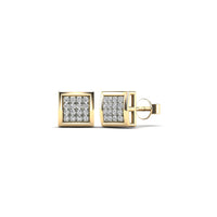 Yellow Gold Diamond Square Dome Stud Earrings (14K)