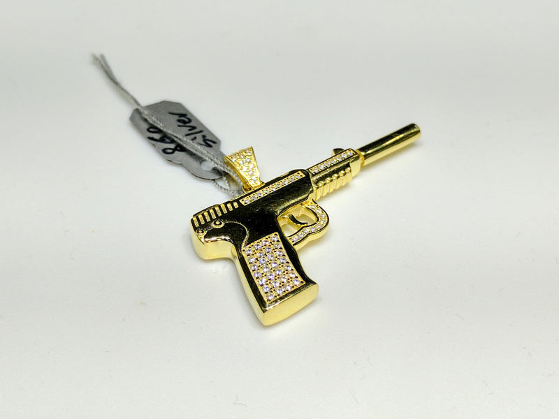 Pistol Pendant Silenced CZ Silver suppressor usp hk - Popular Jewelry