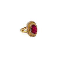 Oval Shape Cubic Zirconia Red Stone Ring (14K)