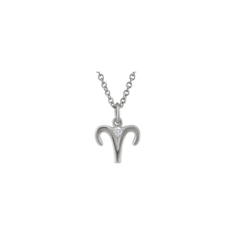 Aries Zodiac Sign Diamond Solitaire Necklace (Silver) front - Popular Jewelry - New York