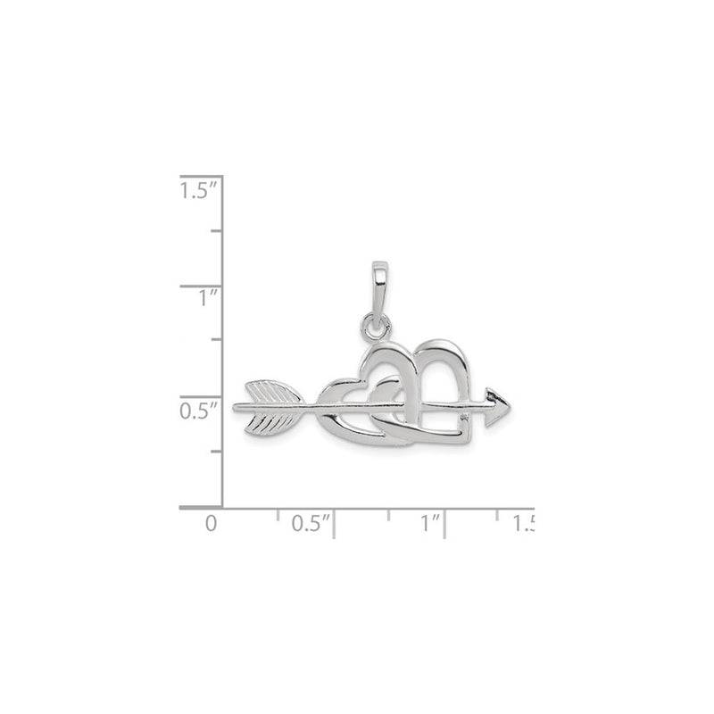 Arrow Struck Double Heart Pendant (Silver) scale - Popular Jewelry - New York