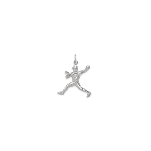 Baseball Throwing Pitcher Pendant (Silver) front - Popular Jewelry - New York