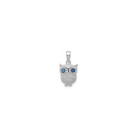 Beady Blue-Eyed Owl Pendant (Silver) front - Popular Jewelry - نیو یارک