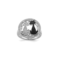 Bejeweled Cat Couple Ring (Azurfa) babban - Popular Jewelry - New York