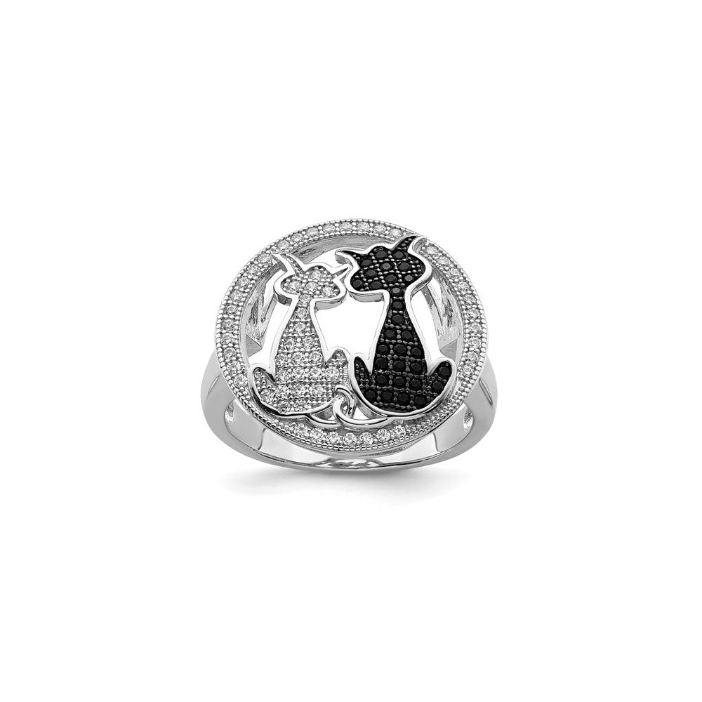 Bejeweled Cat Couple Ring (Silver) main - Popular Jewelry - New York