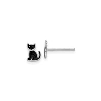 Black Cat Enamel Friction Stud Earrings (Silver) main - Popular Jewelry - New York
