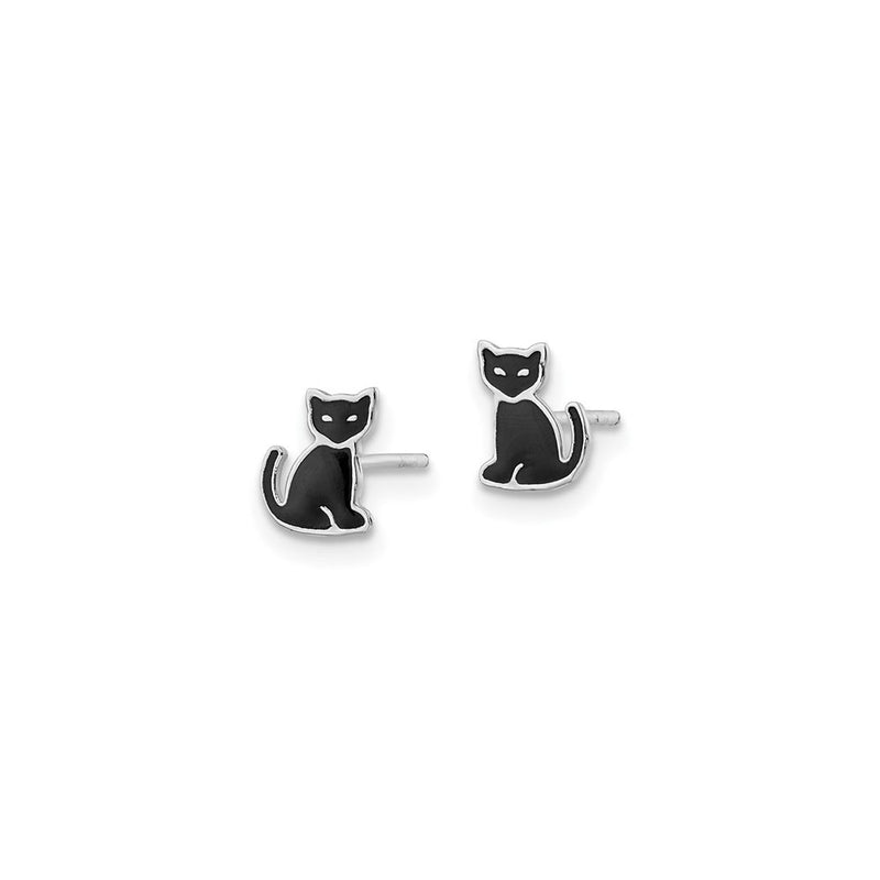 Black Cat Enamel Friction Stud Earrings (Silver) side - Popular Jewelry - New York