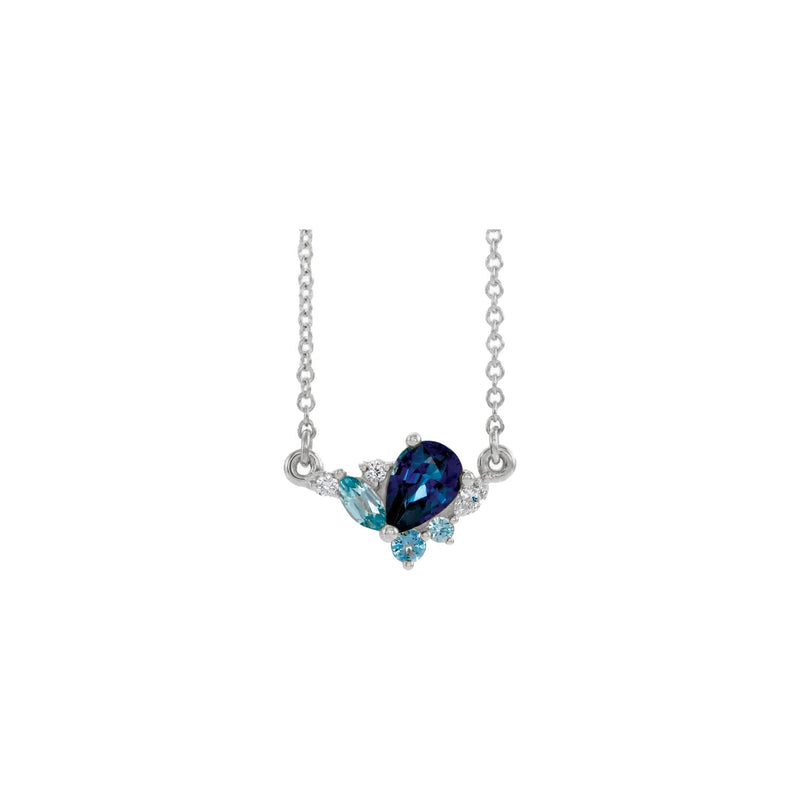 Blue Multi-Gemstone Cluster Necklace (Silver) front - Popular Jewelry - New York