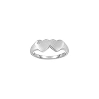 Prsten s dvostrukim srcem s dijamantom (srebrni) glavni - Popular Jewelry - New York