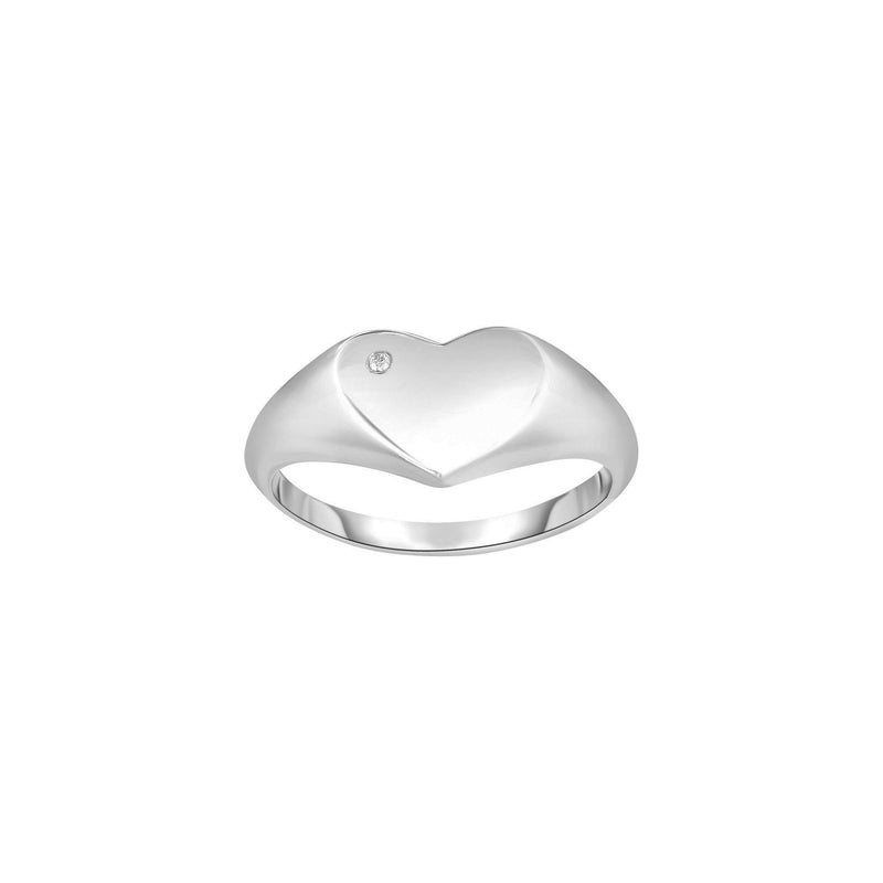 Diamond Dotted Heart Signet Ring (Silver) main - Popular Jewelry - New York